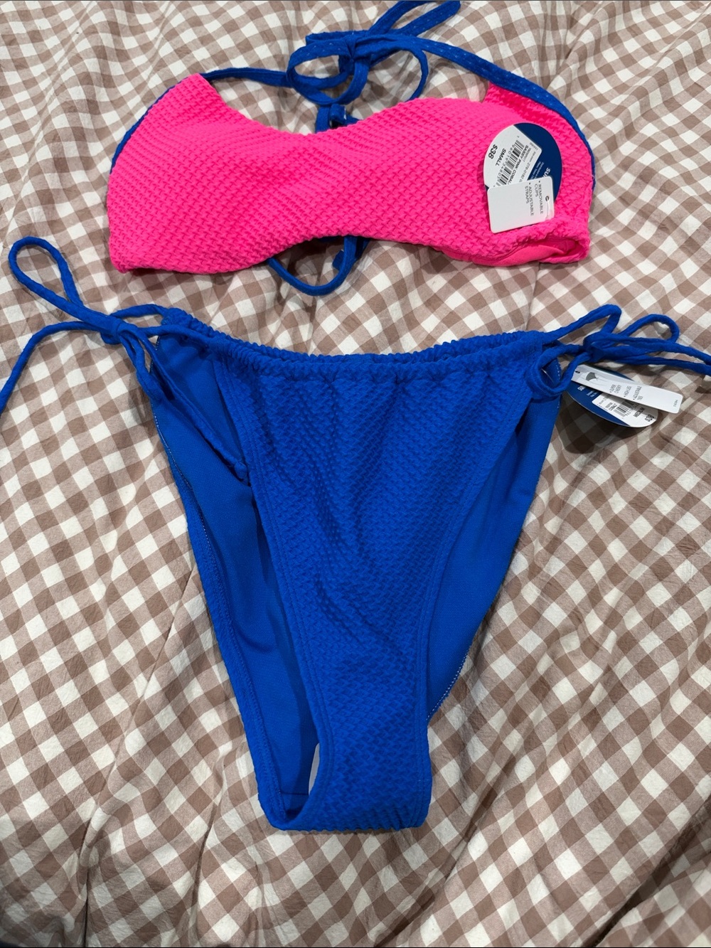 summersalt Hot Pink Bandeau & Royal Blue Tie-Side Bikini Set